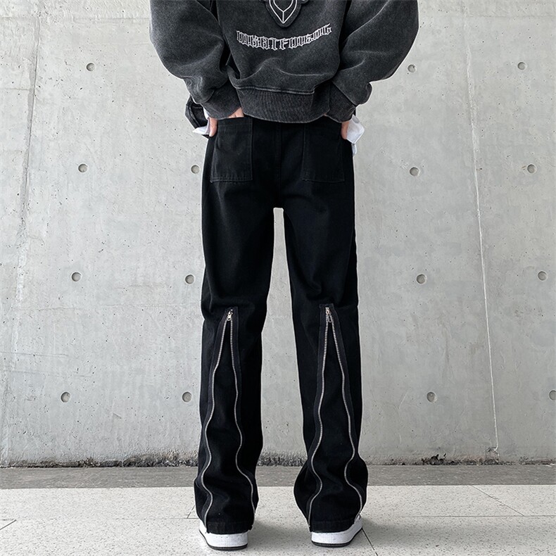 高街牛仔裤黑色拉链款直筒裤裤715-6-BX19P65（控88）,男装牛仔裤,星座715-6