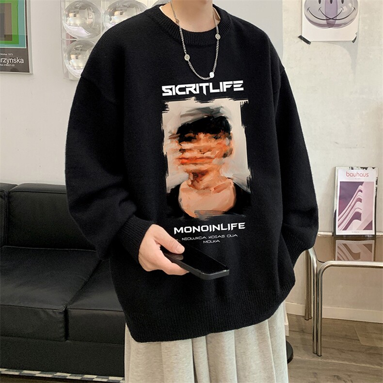 圆领毛衣男大码针织衫男毛线衣线衫M67213-P45加绒款-P65,男装针织衫/毛衣,电商A040
