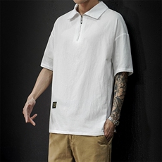 灰墙夏季翻领拉链新款短袖体恤衫潮男宽松大码polo衫T2006P35，男装Polo衫，电商A177