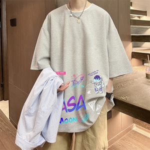 NASA联名同款华夫格t恤男短袖男大码五分袖 酒店风 HT73186-P22图片