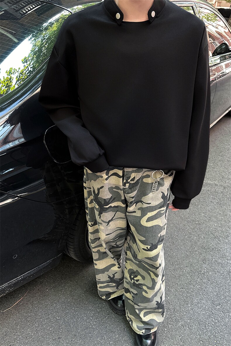 垫肩小众机车卫衣T恤亲肤舒适设计高街痞帅潮男打底衫长袖P50,男装T恤,电商B319