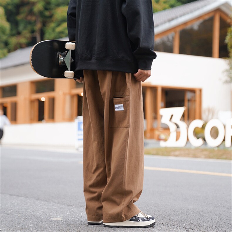 日系复古纯色阔腿工装裤男宽松百搭松直筒休闲裤K0765-P43,男装休闲裤,星座308B-1
