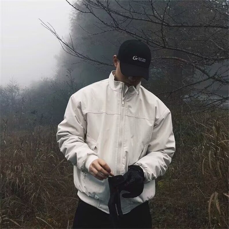 秋冬痞帅美式象牙白立领夹克棉服外套男加厚休闲棉衣冲锋衣户外潮图片
