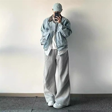 美式复古浅蓝短款翻领牛仔夹克男女宽松潮流百搭工装外套网图，男装工装外套，星座410-6（原星座1304-1）