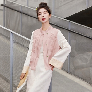 2024新款女士春装时尚潮流复古盘扣立领百搭减龄显瘦马甲上衣图片