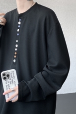 8XL-M慵懒肌理感华夫格廓形云母贝纽扣长袖T恤打底长袖CX3006P48，男装T恤，电商D206-1