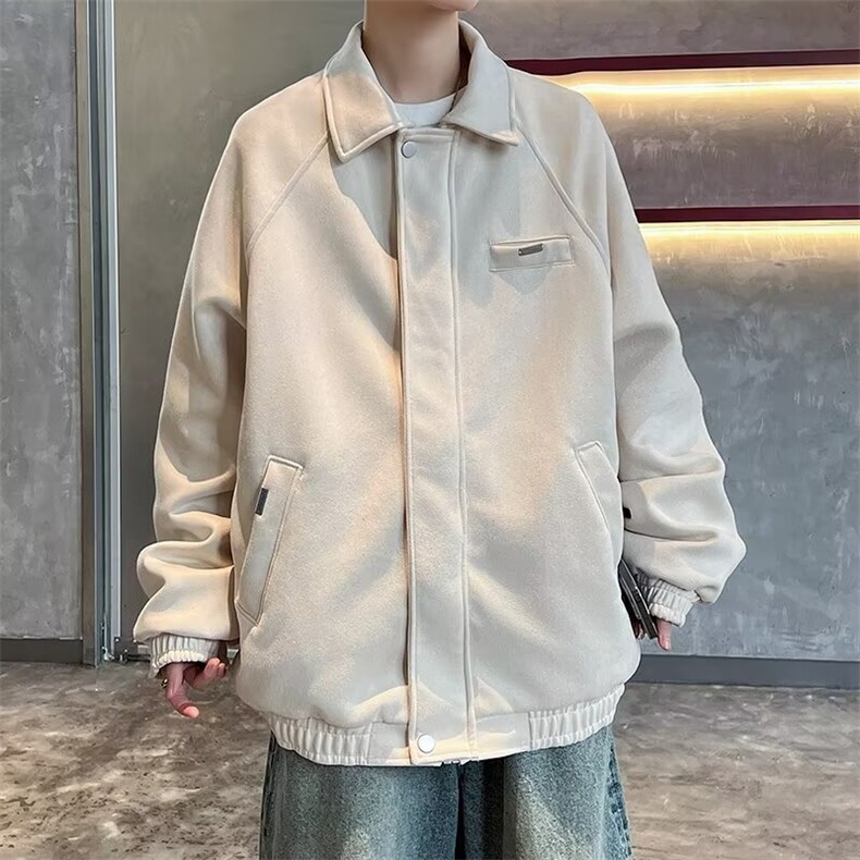 麂皮绒外套男生2024新款春秋季青少年宽松休闲翻领夹克W36,男装夹克,星座1116A-1（原606A）