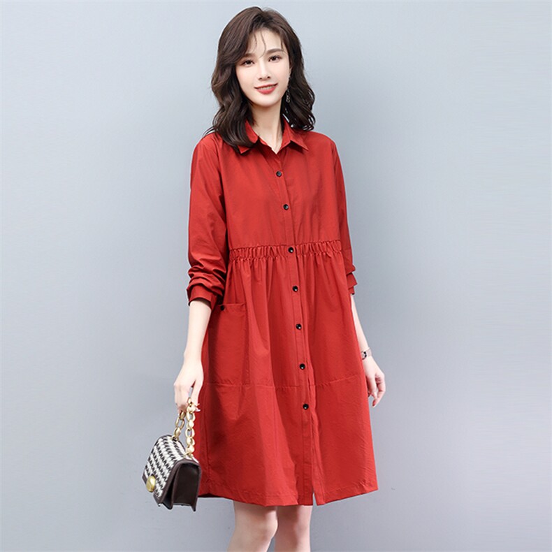 2022春新款时尚休闲纯色长袖连衣裙显瘦百搭气质女装,女装连衣裙,悦见她