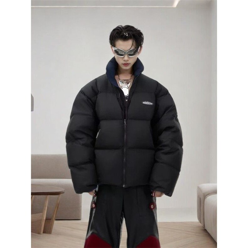 美式潮流双面可穿立领纯色简约宽松休闲百搭棉衣棉服外套短款男女,男装棉衣,星座613
