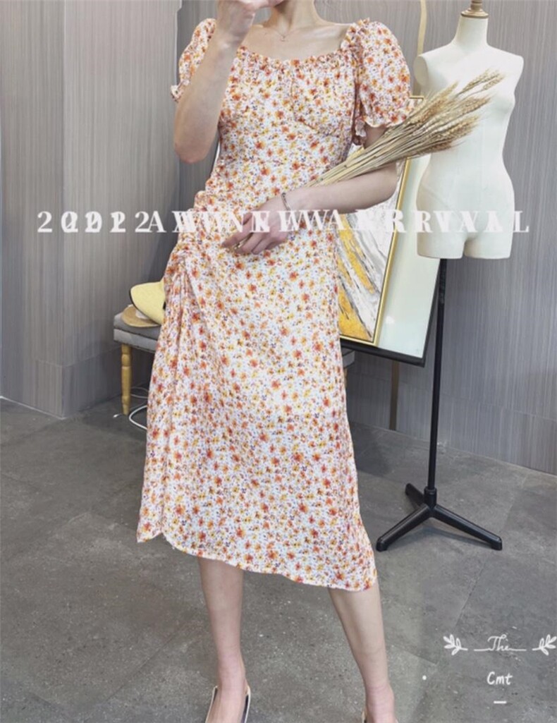 L22151侧抽绳设计碎花连衣裙,女装连衣裙,穿名堂(5F)