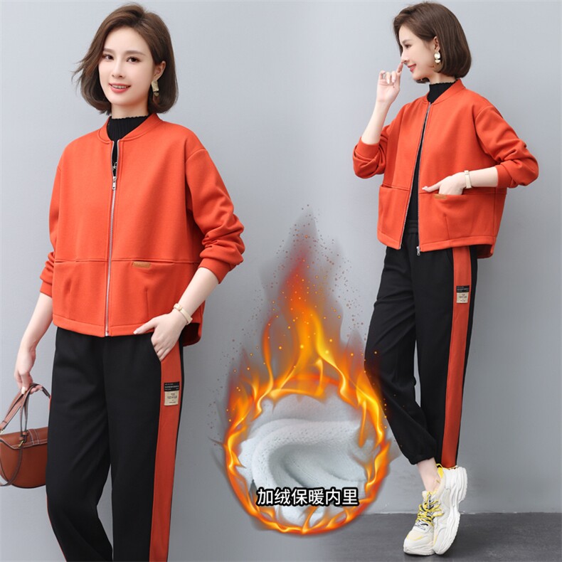 2022冬季新款时尚休闲加绒套装女宽松显瘦保暖两件套,女装套装/套裙,依恋蒂丝