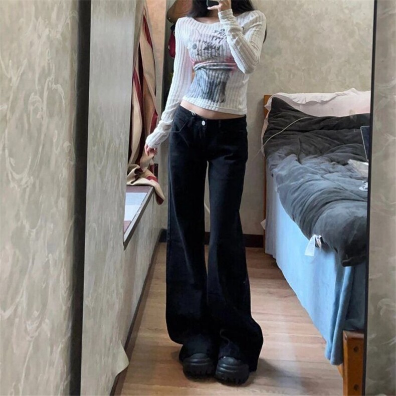 黑色微喇叭牛仔裤女年新款低腰显瘦小个子拖地马蹄裤子N556,男装牛仔裤,星座1116A（原606A-3）