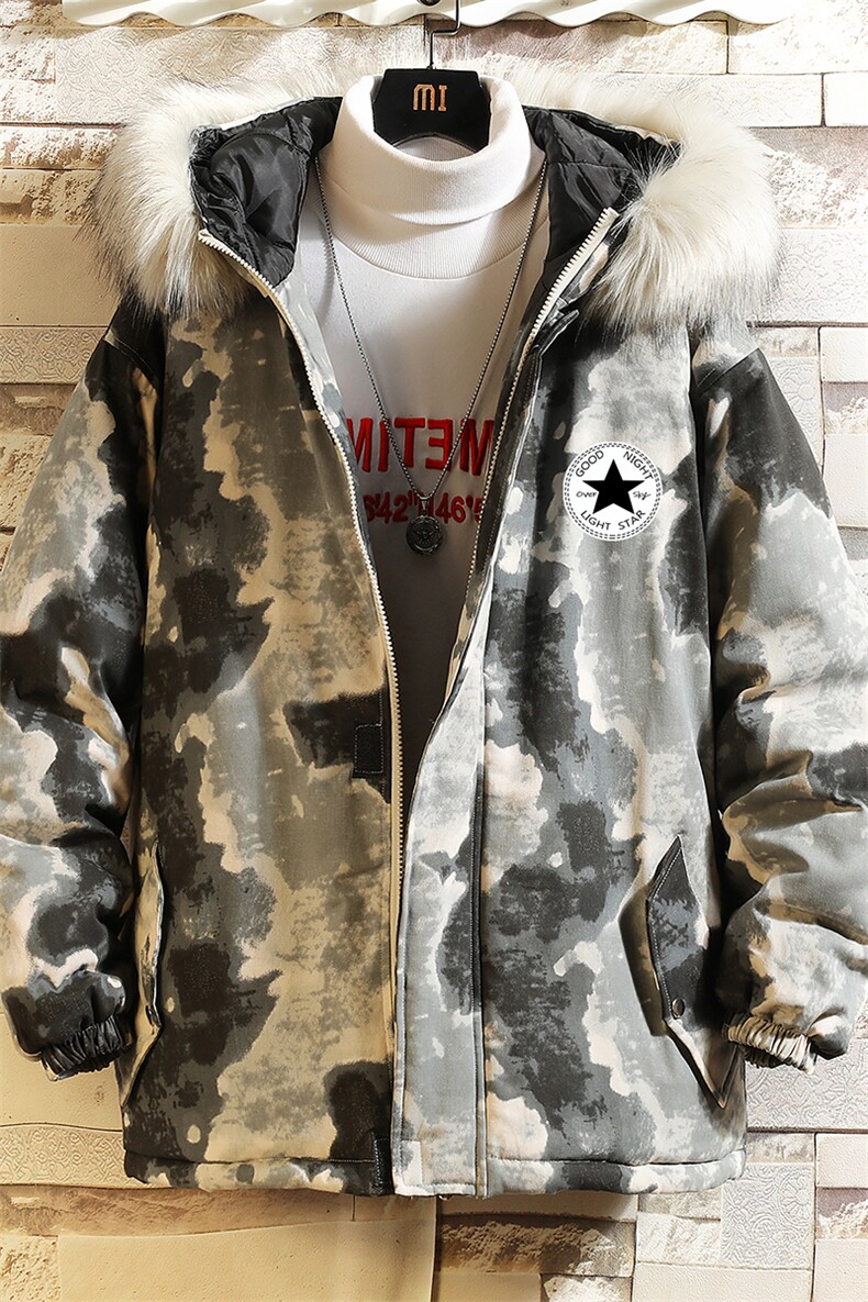 MC49008-P135大毛领迷彩衣男大码加厚服男袄子砖墙挂拍,男装棉衣,电商A040A