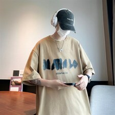 字母T恤男夏季上衣服潮牌ins宽松纯棉包边水洗做旧短袖WT105P35，男装T恤，星座1116-2