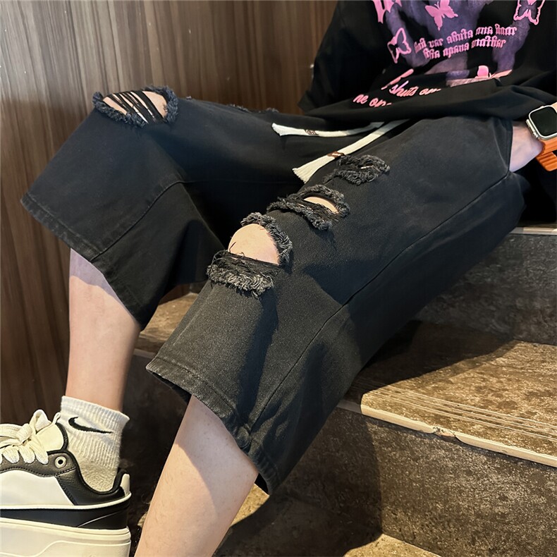D2040-p45-控68  现货风宽松cleanfit牛仔裤七分裤黑暗图片