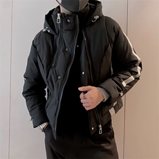 B06/P108控148冬季可调节连帽加厚拉链设计冲锋衣棉衣外套男黑首1，男装夹克，星座305B