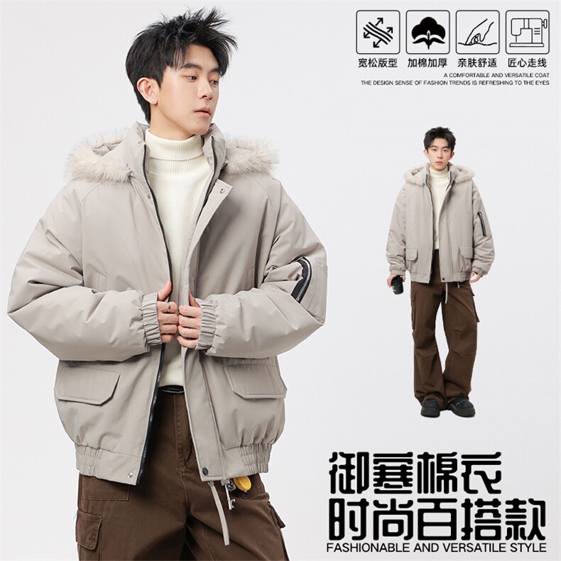 自家图有视频 复古加绒毛领外套棉衣新款连帽派克棉服M2572p95图片