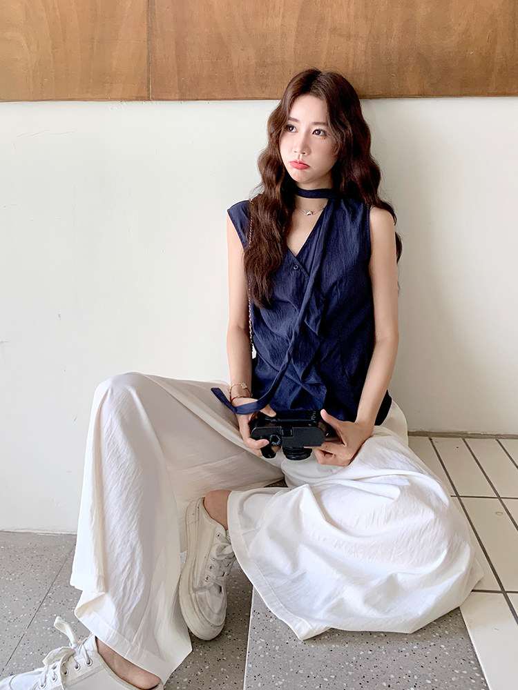 设计感御姐风褶皱无袖背心阔腿裤套装女2025夏新款韩系气质两件套,女装套装/套裙,浙宝276（原081）