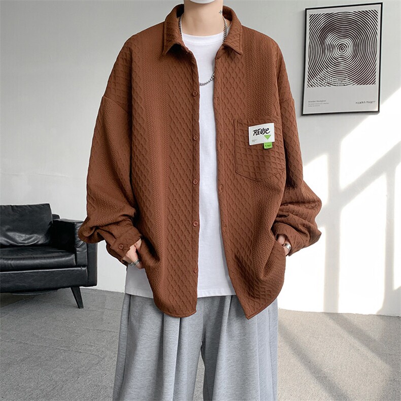 2025春季衬衫男新款港风宽松大码提花长袖衬衣CS027-P45，男装衬衫，星座214-3