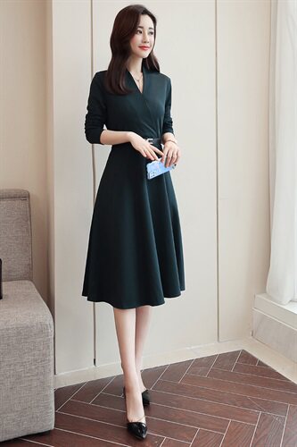 2023夏装新款大码女装夏季时尚修身长袖中长款连衣裙8653,女装连衣裙,星宇服饰