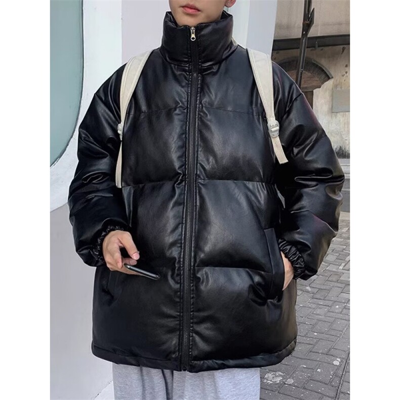 现货二开抖音得物供视频三防加厚PU皮质立领棉衣棉服LL2333,男装棉衣,电商A486