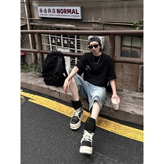 现货~美式高街工装牛仔短裤男复古宽松直筒中裤七分裤A3125-特P45，男装牛仔裤，星座1004-3