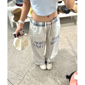 双腰头格子拼接假两件休闲裤男女美式复古运动裤潮流 K709图片