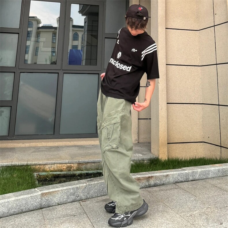 美式多口袋工装裤宽松阔腿喇叭长裤子街头休闲裤K7563-P58,男装工装外套,星座910B