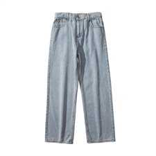 牛仔裤潮流宽松纯色简约直筒裤港风休闲帅气拖地裤子K601P50控68，男装牛仔裤，电商A102B