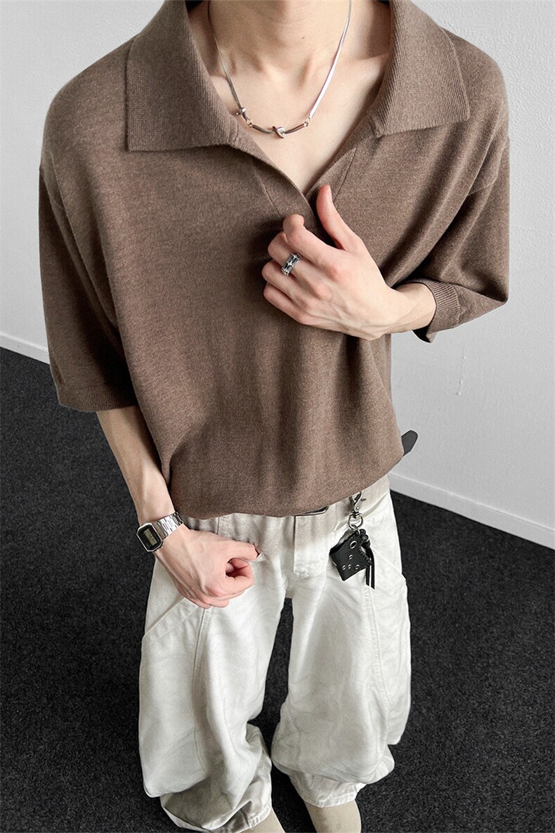 亨利衫短袖t恤男翻领新款宽松polo衫男半袖打底衫上衣服,男装T恤,星座914