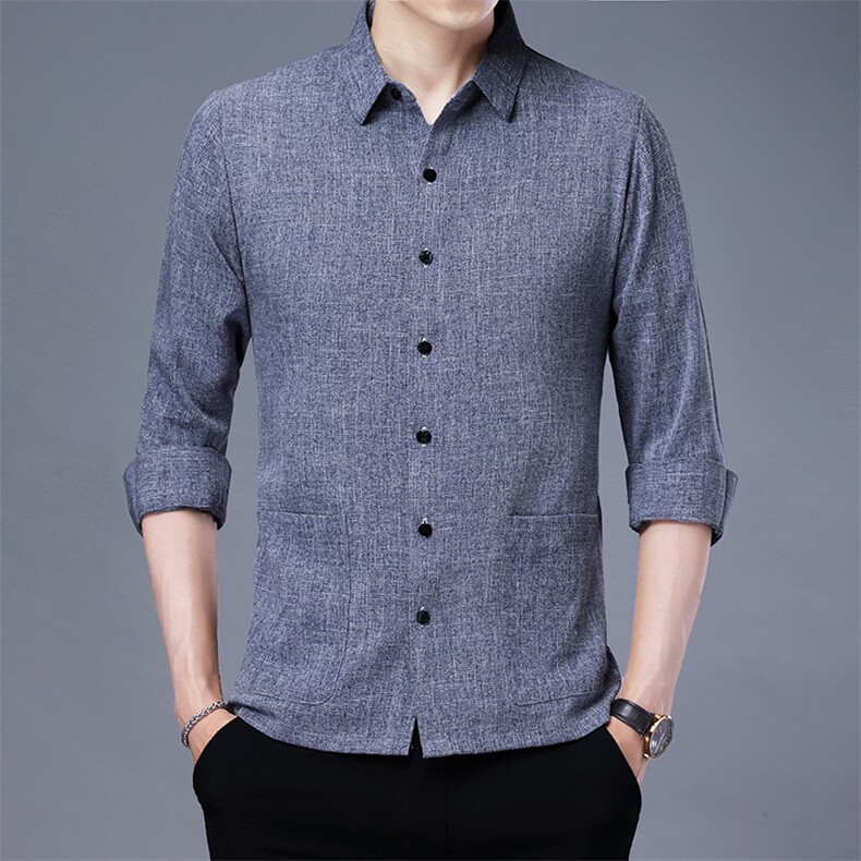 衬衫男长袖春季新款2022中年爸爸男装免烫寸衫商务休闲衬衣服图片