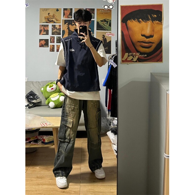 【网图有货】藏蓝色美式工装马甲背心男山系短款外套A683CC-特P40,男装背心/马甲,星座1007（原301D）