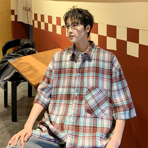 短袖衬衫男夏季新款磨毛格子衬衣DX002-特批26 无差价图片
