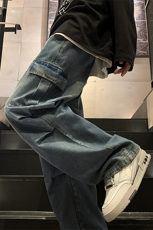 新款工装打褶牛仔裤XZ604-KN14-P50控78,男装牛仔裤,星座604