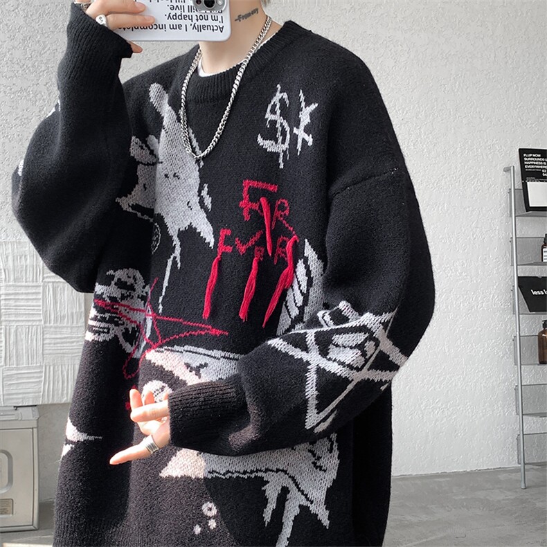 现货MY7138-特批65美式潮牌字母提花圆领毛衣小众（已注册）,男装针织衫/毛衣,电商A059