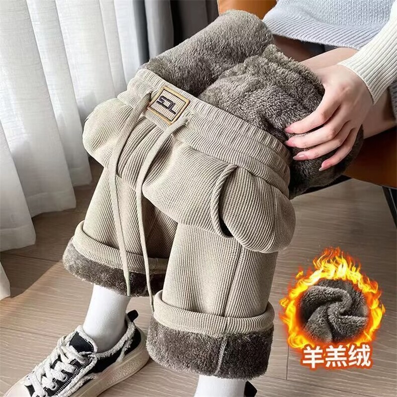 加厚羊羔绒外穿灯芯绒阔腿秋冬季大码妈妈雪尼尔显瘦直筒裤女,男装休闲裤,星座506A