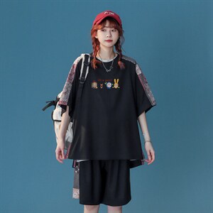 中性风 2023夏季新款腰果花冰丝华夫格套装TZ951 P65控88图片