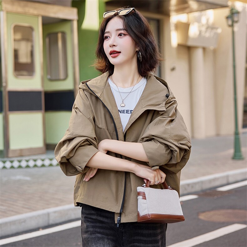 冲锋衣工装外套女短款26春新款宽松休闲小个子连帽气质百搭风衣,女装短外套,梦懿尔