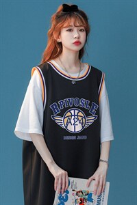 中性风  春夏新款拼色螺纹篮球休闲背心T恤情侣T6931 P35控48图片