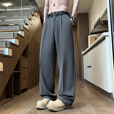 胖胖哥垂坠感冰丝西裤男款夏季大码宽松直筒阔腿裤高级感休闲裤子，男装西裤，星座1107-1
