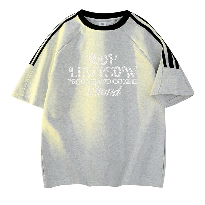 可48小时发货支持抖音得物来样二开 重磅美式高街纯棉织带短袖T恤图片