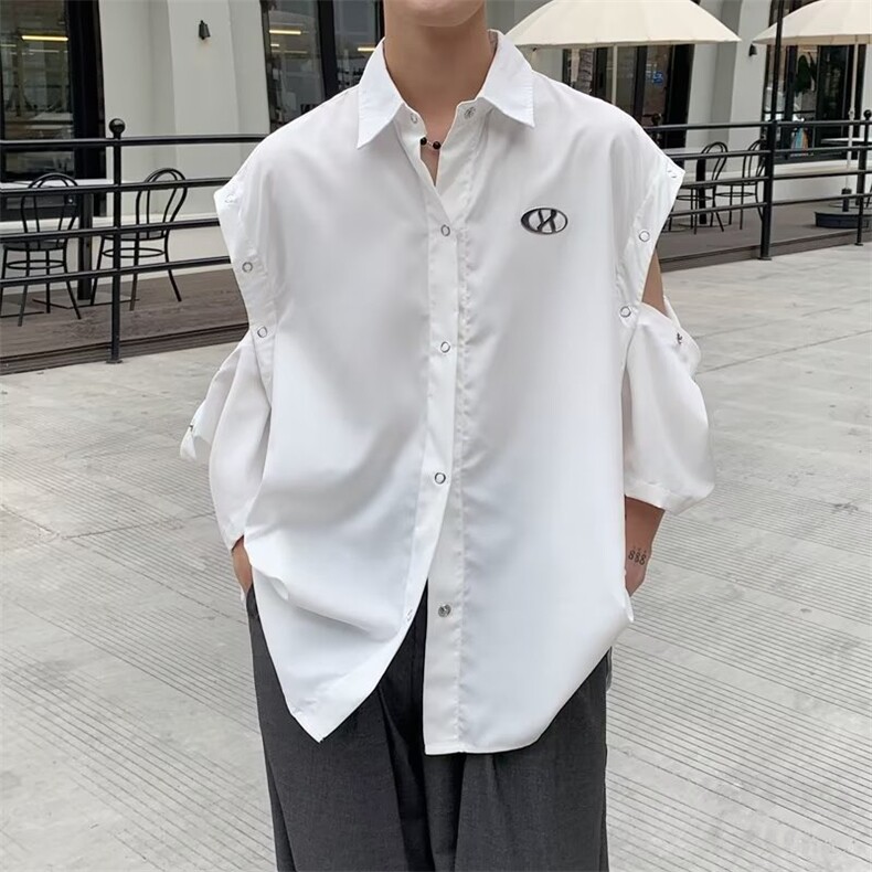 盐系友风穿搭可拼接无袖衬衫设计感冰丝短袖衬衣半袖外套~C0335图片