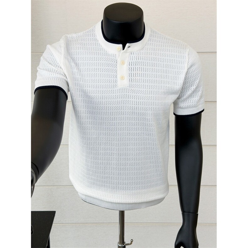 夏季针织衫短袖圆领T恤镂空透气K85004-P53，男装T恤，星座1012-1