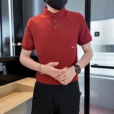 2025夏季抖音新中式刺绣短袖T恤翻领Polo衫T25099-P58，男装T恤，电商D342