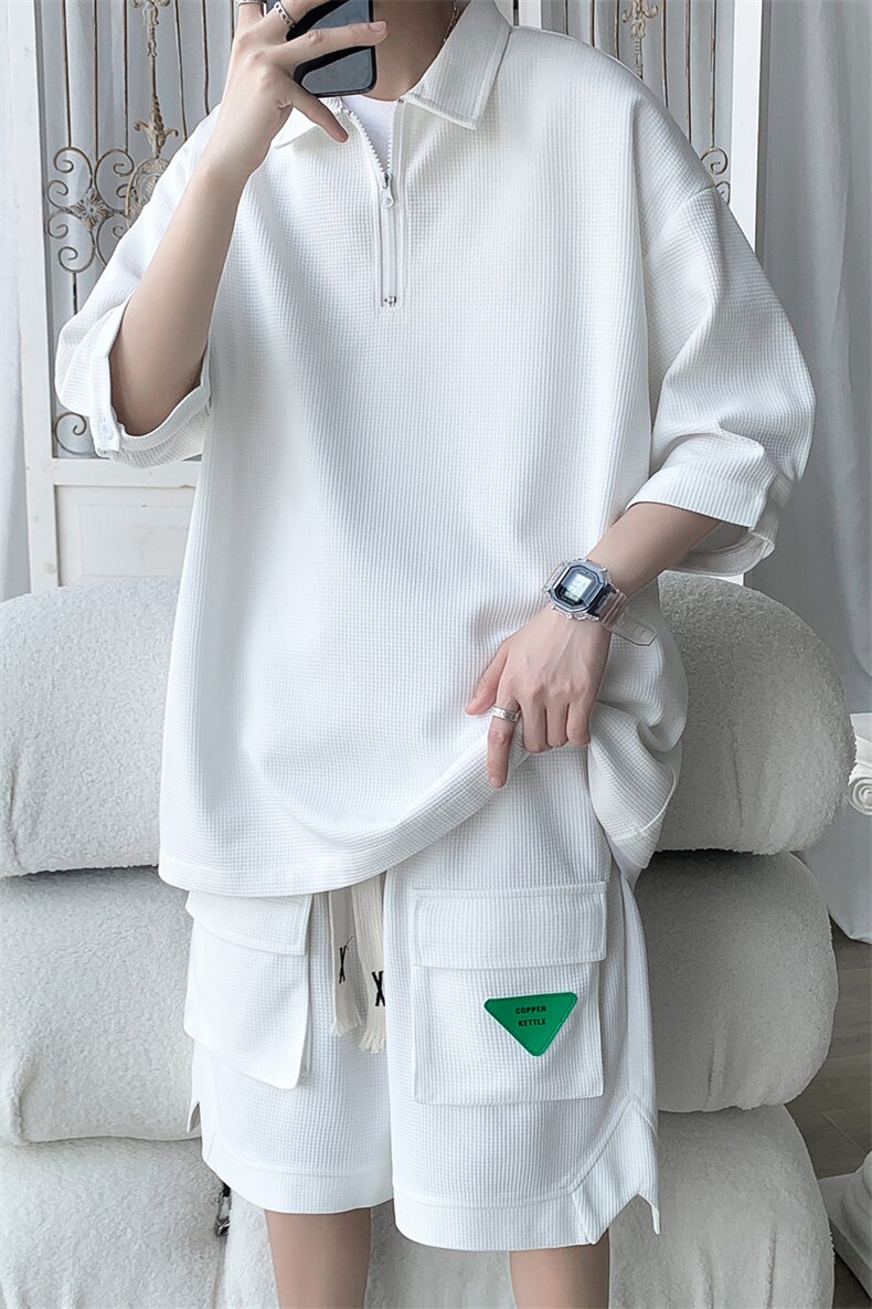 TZ67570/P60夏季华夫格套装男T恤Polo衫男短裤宽松两件套也可单卖,男装牛仔裤,电商A141