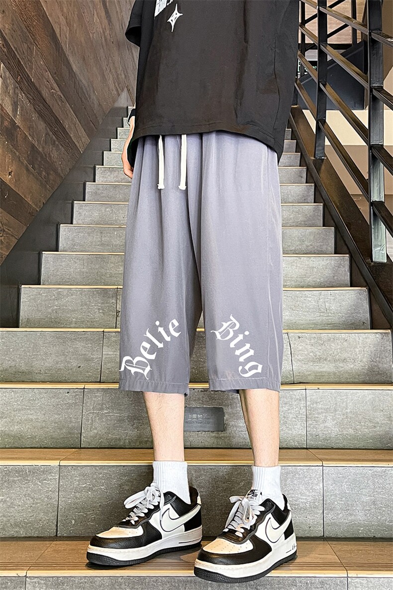 QK72272-P25冰丝七分裤男大码速干短裤男五分裤港风风格,男装休闲裤,电商A040