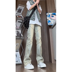 1506-1/QA2130/P43黄泥男女款美式高街拼接潮牌痞帅显瘦修身裤子，男装休闲裤，星座1506