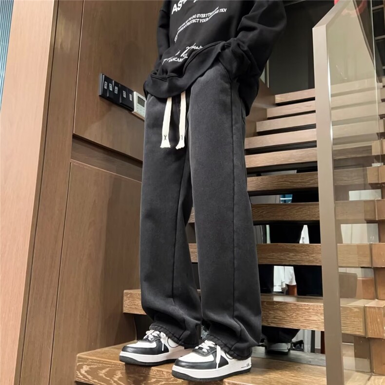 阔腿黄泥牛仔裤男冬季加绒加厚美式直筒宽松潮牌休闲裤子男款长裤,男装休闲裤,星座1013