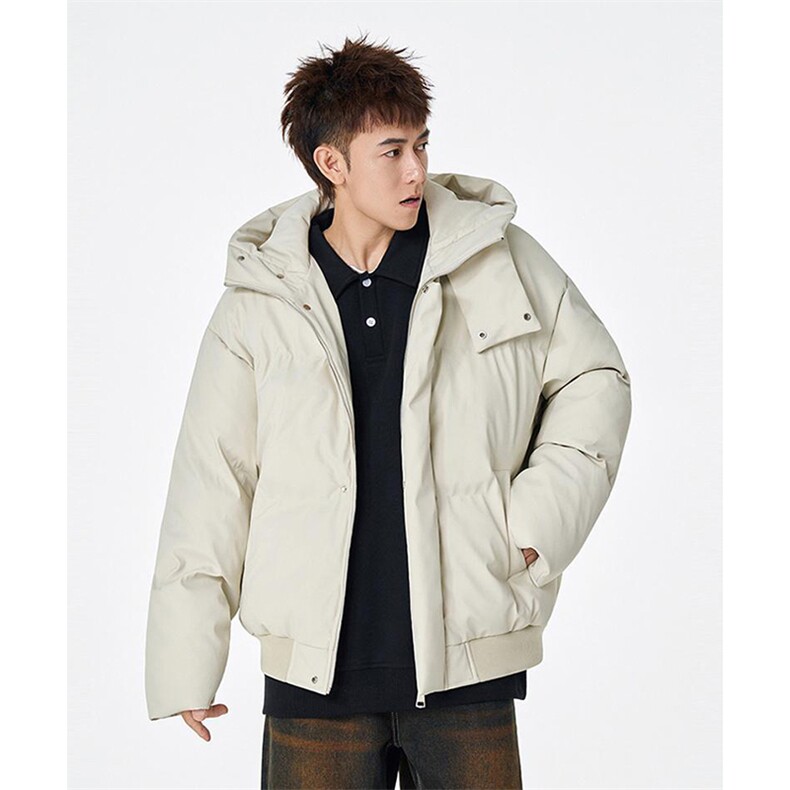 现货5W件冬季三防重磅boxy短款羽绒连帽PU皮棉衣外套防风加厚棉服，男装棉衣，电商A486-1