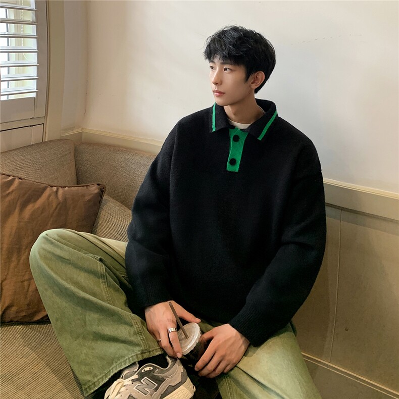 1港风酒店POLO衫领潮流毛衣大码M-5XL针织衫男外套男8720P60控88，男装Polo衫，星座226-2